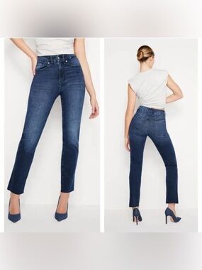 Good American High-Rise Slim Straight Jeans - Dark Blue Wash Sz 18